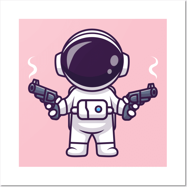 Cute Astronaut Shooting With Gun Pistol Cartoon Wall Art by Catalyst Labs